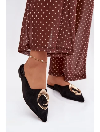 Dámské pantofle Mule s ozdobným zlatým detailem Černé Galvella