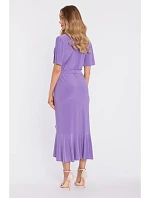 M912 Zavinovací midi šaty s volánem a řasením - světle fialové