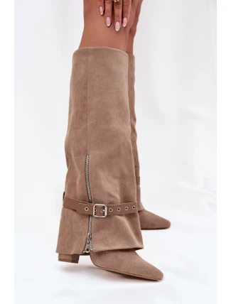 Kozačky na podpatku 2502A-1 khaki - Step in style