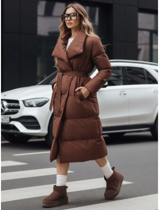 Dámský dlouhý prošívaný kabát FAVI hnědý FashionStreet TY4962