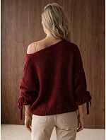Dámský oversize kardigan bez zapínání, vínový, FashionStreet MY2567 Dámský oversize kardigan bez zapínání, vínový, FashionStreet MY2567