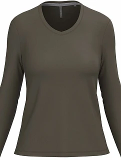 Kariban K 382 Dámské tričko do V s dl. rukávem 20.K382 dark khaki