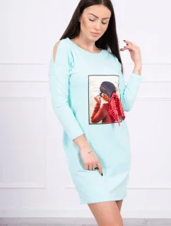 3D mátové šaty s potiskem hrášku a mašlí