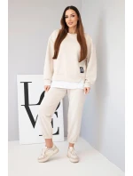 Dámská souprava s máslovou mikinou a volnými tepláky béžový