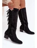 Dámské kozačky na podpatku s třásněmi zateplené černé Firlina Dámské kozačky na podpatku s třásněmi zateplené černé Firlina