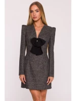 M869 Tweed šaty s výstřihem do V - černé M869 Tweed šaty s výstřihem do V - černé