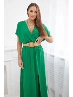 Dlouhé šaty s ozdobným páskem 6012F zelené - Kesi