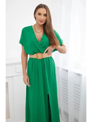 Dlouhé šaty s ozdobným páskem 6012F zelené - Kesi