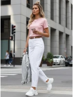 Dámské džíny mom fit s páskem bílé FashionStreet UY2884