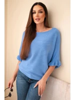 Dámský svetr typu netopýr s kulatým výstřihem jeansový