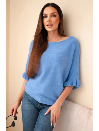 Dámský svetr typu netopýr s kulatým výstřihem jeansový