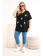 Dámská bavlněná halenka Plus Size s peříčky černá