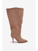 Nafukovací dámské kozačky na podpatku z eko semiše béžové Noretta