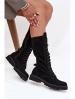 Semišové kotníkové boty se šněrováním do půli lýtka Zazoo 3103 Černé Semišové kotníkové boty se šněrováním do půli lýtka Zazoo 3103 Černé