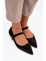 Dámské sametové baleríny s páskem a zlatým detailem Gisanne – černé