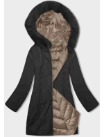 Cappuccino-černá dámská oboustranná zimní bunda s kapucí (B8202-1021)
