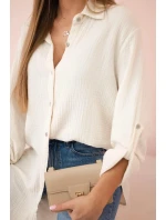 Bavlněná mušelínová košile oversize světle béžová