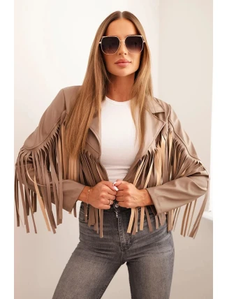 Dámská bunda z eko kůže s třásněmi ve stylu boho fango