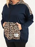 Dámská mikina Plus Size z viskózy s kapucí a leopardími vsadkami granátová Dámská mikina Plus Size z viskózy s kapucí a leopardími vsadkami granátová