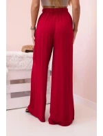 Široké dámské viskózové kalhoty s elastickým pasem vínové