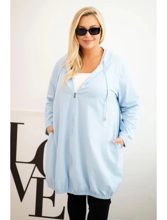 Dámská mikina Plus Size bavlněná s kapucí a zipem modrá