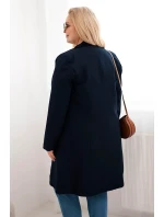 Dámský kabát Plus Size dvouřadový s límcem modrý