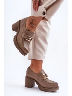 Eleganční polobotky na sloupku s ozdobou tmavě hnědou Harmell