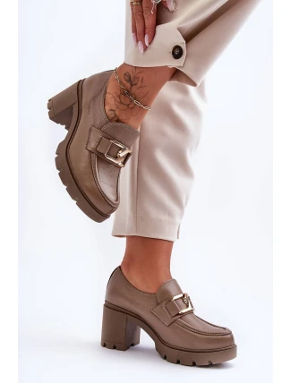 Eleganční polobotky na sloupku s ozdobou tmavě hnědou Harmell