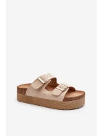 Dámské žabky na platformě s přezkami béžové Lolpey Dámské žabky na platformě s přezkami béžové Lolpey