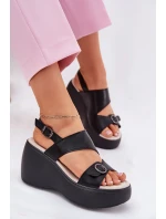 Kožené dámské sandály na platformě a podpatku S.Barski LR51-540 černé