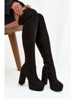 Kozačky na podpatku a platformě za koleno ekozamsové černé Amareen