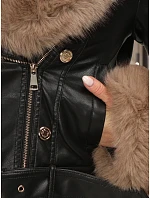 Dámská zimní kožená bunda s kožešinou, černá, FashionStreet TY5981 Dámská zimní kožená bunda s kožešinou, černá, FashionStreet TY5981