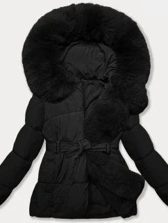 Černá dámská bunda pro přechodné období s páskem J Style (16M9183-392)