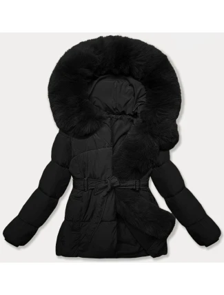 Černá dámská bunda pro přechodné období s páskem J Style (16M9183-392)