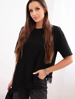 Dámská asymetrická bavlněná blůza s krajkou dole černá