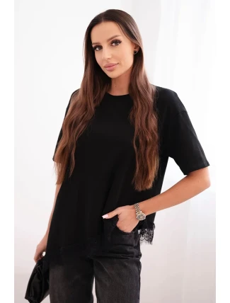 Dámská asymetrická bavlněná blůza s krajkou dole černá