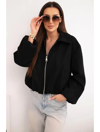 Dámská bunda se zipem a nabíraným rukávem černá
