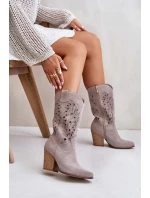 Vyřezávané Kozačky Do Poloviny Lýtka Na Podpatku Semišové Lewski 3609 Kávový Krém