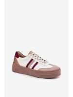 Kožené dámské sneakersy na platformě Zazoo N1234 béžovo-červené