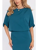 M904 Blůzové šaty s rozparkem na zádech - oceánsky modré