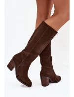 Dámské kozačky na sloupkovém podpatku se zipem Lissara – čokoládové, eko semiš