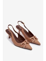 Dámské sandály na podpatku s ozdobným detailem hnědé Brienne