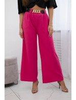 Viskózové kalhoty s širokými nohavicemi fuchsiové barvy