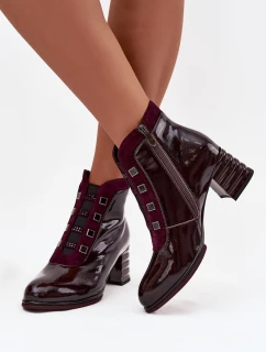 Lakované dámské boty na podpatku D&A – bordó