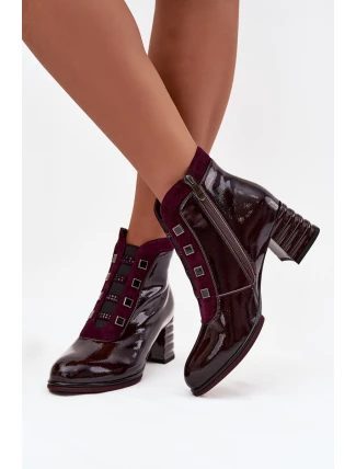 Lakované dámské boty na podpatku D&A – bordó