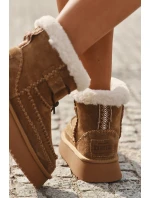 Semišové dámské zimní boty s ozdobnými prošitími Big Star SS274373 Camel