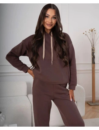 Bavlněná hrubší dámská tepláková souprava v čokoládové barvě (82143) Bavlněná hrubší dámská tepláková souprava v čokoládové barvě (82143)