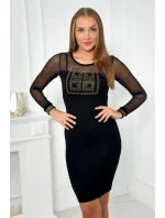 Pletené šaty s tylovými rukávy černé Pletené šaty s tylovými rukávy černé