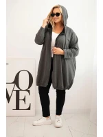Dámská mikina Plus Size s kapucí a zipem grafitová