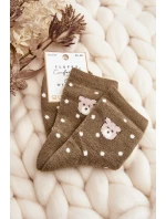 Dámské teplé ponožky v puntíkované s medvědem zelené